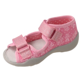 Ciabatte per bambini Befado con velcro, inserto in pelle 342P066, rosa 1