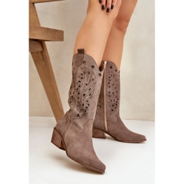 Stivali in pelle scamosciata con un openwork Upper Zazoo 3609 Brown marrone 2