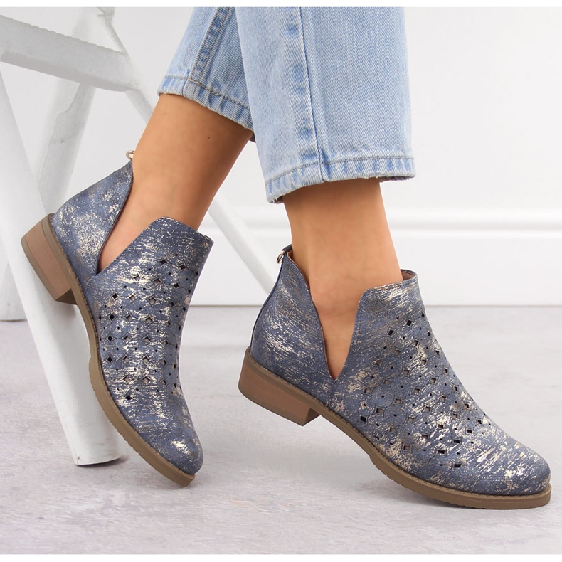 M. DASZYŃSKI Stivali da donna, Openwork Blue Wiped m 1