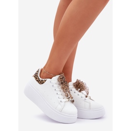 Sneaker femminili sulla piattaforma con leopardo stampato bianco 1