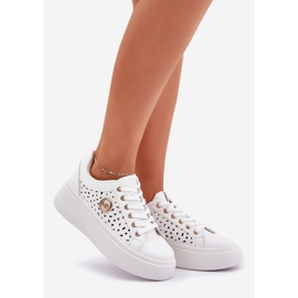 Sneaker openwork con dettaglio dorato bianco bianca 1