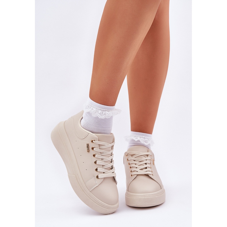 Sneaker da donna sulla piattaforma Eco Light Basic in pelle beige 2