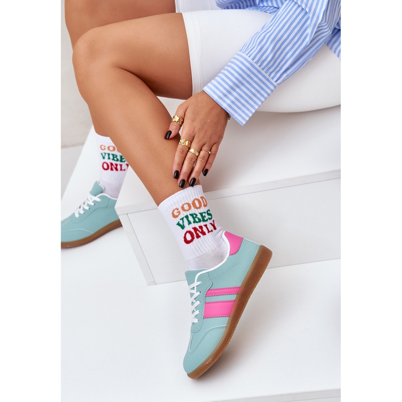 Sneaker da donna bassa con menta in pelle ecologica verde 2