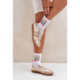 Sneaker da donna bassa con beige in pelle ecologica 2