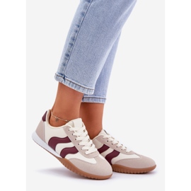 Sneaker da donna classiche con beige-burgundy in pelle ecologica 1