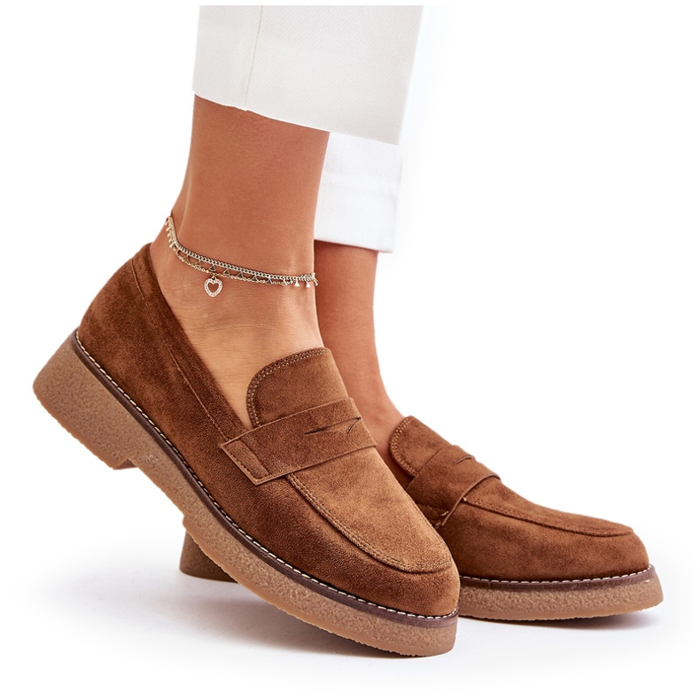Bellucci Mocassine femminili classiche con marrone ecologio in pelle scamosciata 5