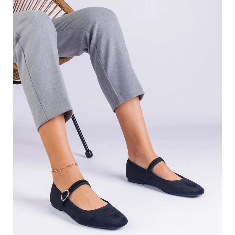 Ballerine nere con cintura e naso quadrato nero 1