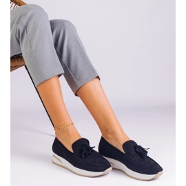 Mocassini da donna nera sulla piattaforma con frange nero 1