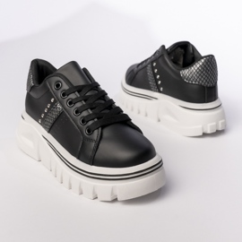 Sneaker femminili sulla piattaforma nera con strass nero 1