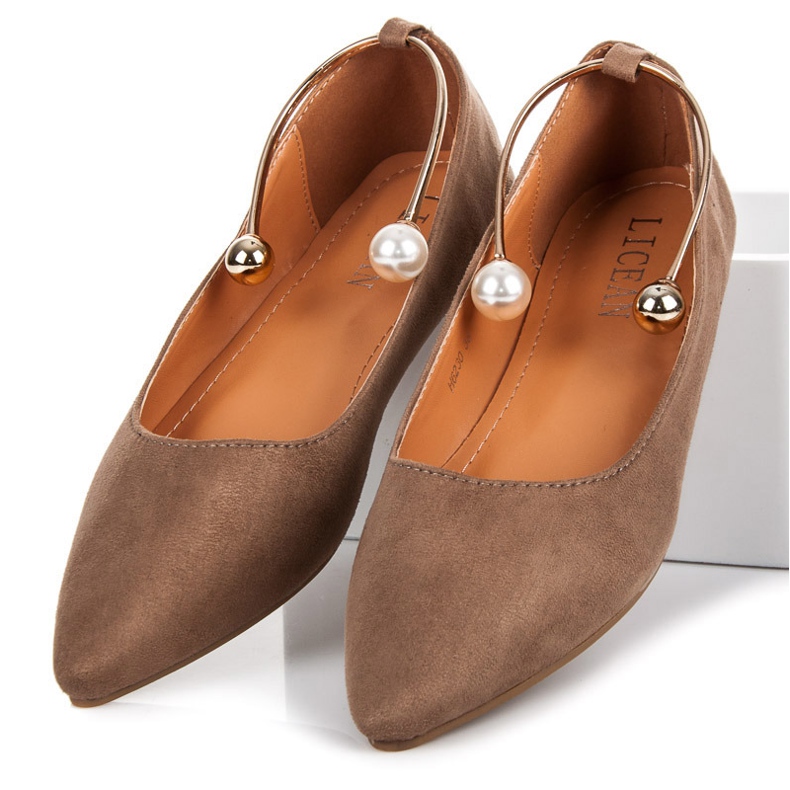 Licean Ballerine in camoscio con scollo a V marrone 2