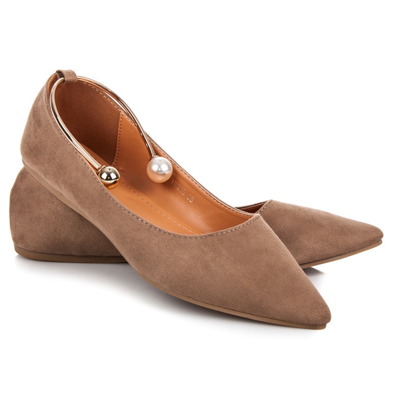 Licean Ballerine in camoscio con scollo a V marrone 1