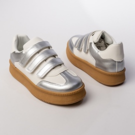 Sneaker sportive femminili bianchi d'argento 1