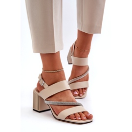S.Barski Eleganti sandali femminili sul post Beige MR38-549 5