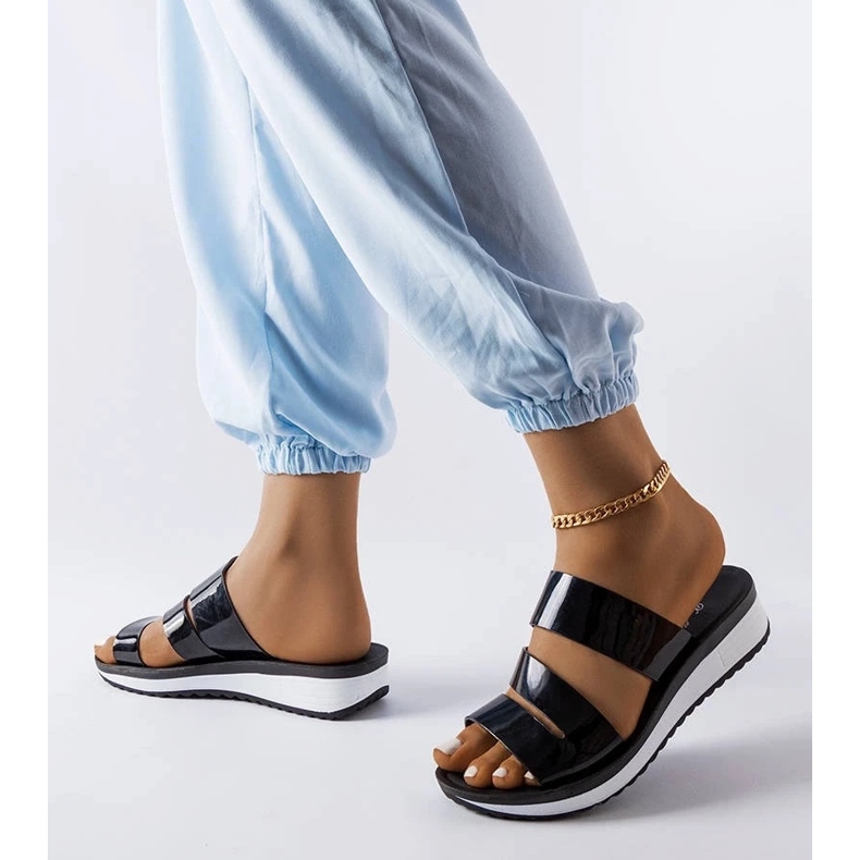 Eleganti scarpe stringate da donna in vernice nera nero 1