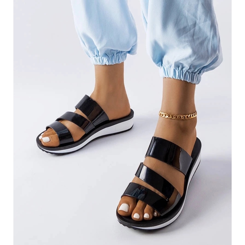 Eleganti scarpe stringate da donna in vernice nera nero 2
