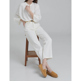 Mocassini da donna in pelle scamosciata beige 1