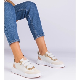 Sneaker da donna beige per velcro decorate con glitter 1