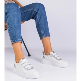 Sneaker bianche e argento da donna per velcro decorate con glitter bianco 1