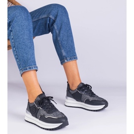 Sneaker da donna nera decorate con glitter nero 1