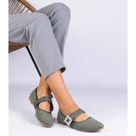 Ballerine verdi decorate con una fibbia con cristalli verde 1