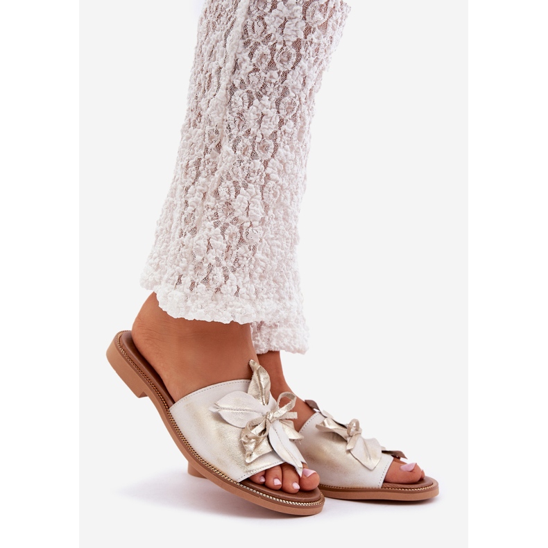 Pantofole con decorazione in pelle naturale zazoo 3667 zloty asciugato d'oro 1