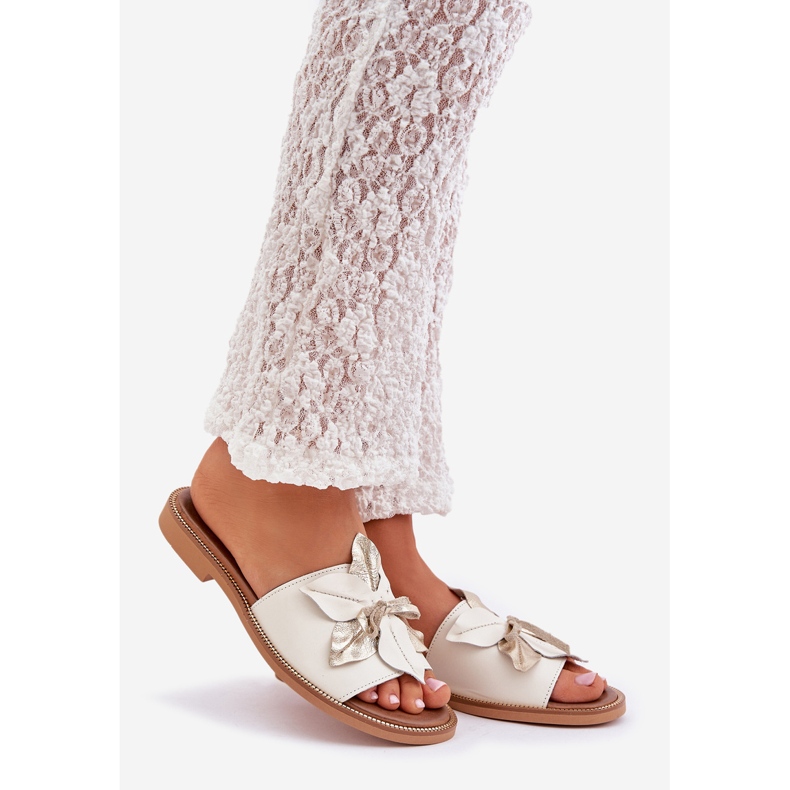 Pantofole con decorazione in pelle naturale zazoo 3667 bianco 1