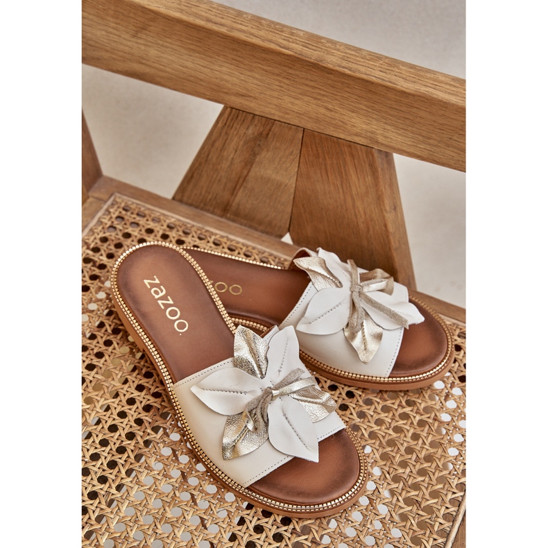 Pantofole con decorazione in pelle naturale zazoo 3667 bianco 2