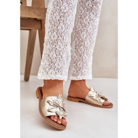 Pantofole con decorazione in pelle naturale zazoo 3667 zlotys d'oro 2