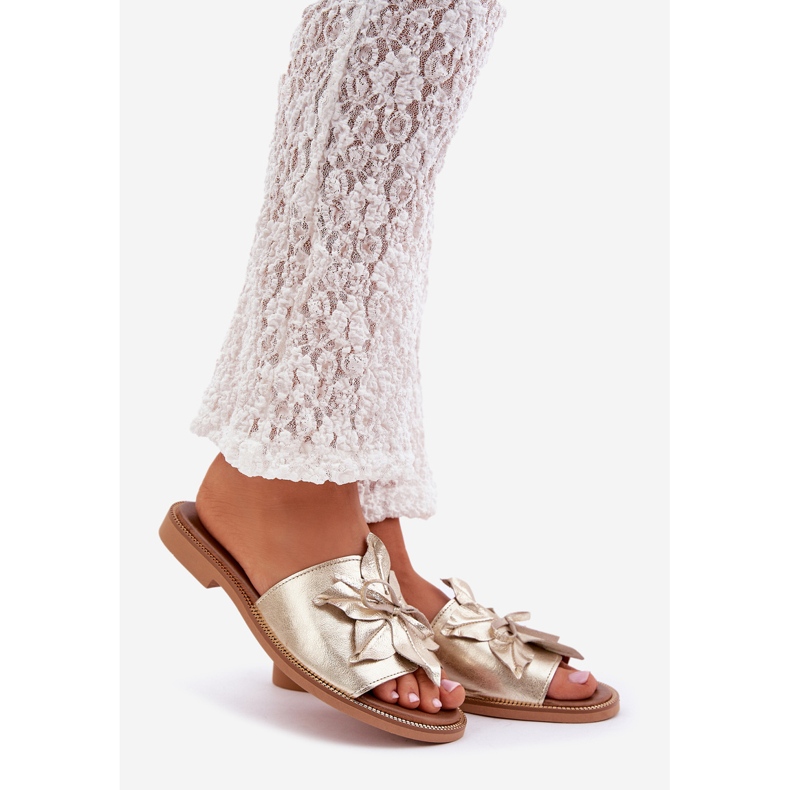 Pantofole con decorazione in pelle naturale zazoo 3667 zlotys d'oro 1