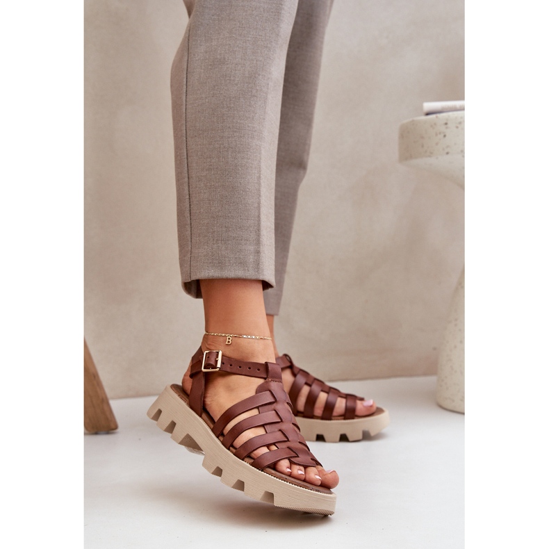 Sandali in pelle femminile zazoo 3695 marrone 2