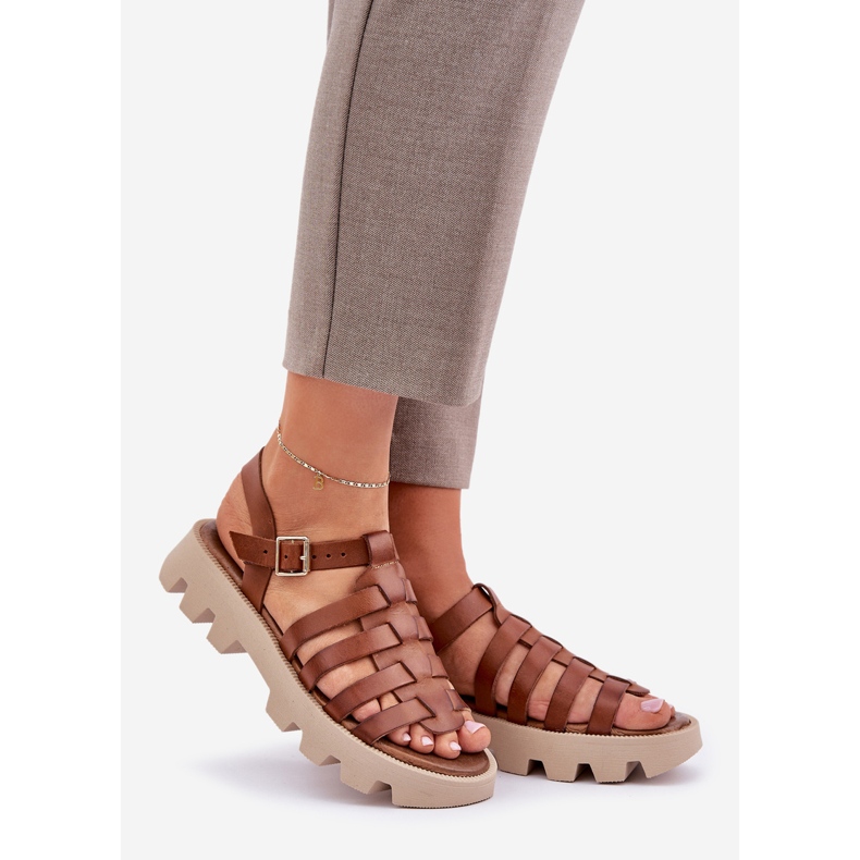 Sandali in pelle femminile Zazoo 3695 Camel marrone 1