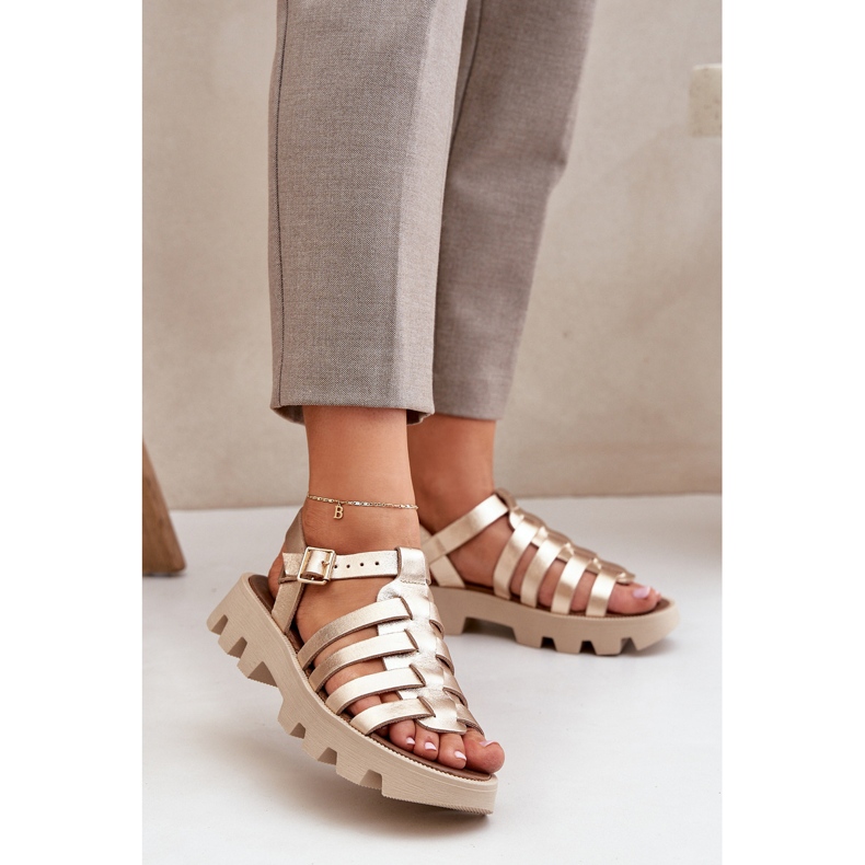 Sandali in pelle femminile zazoo 3695 pln d'oro 2