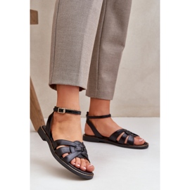 Sandali in pelle da donna con tacchi piatti Zazoo 3688 Nero 2