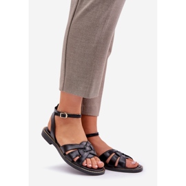 Sandali in pelle da donna con tacchi piatti Zazoo 3688 Nero 1