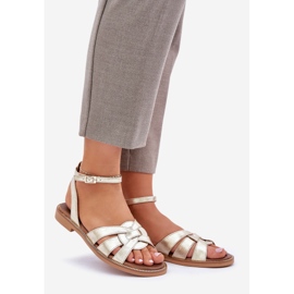 Sandali in pelle da donna con tacchi piatti Zazoo 3688 Zlotys d'oro 1