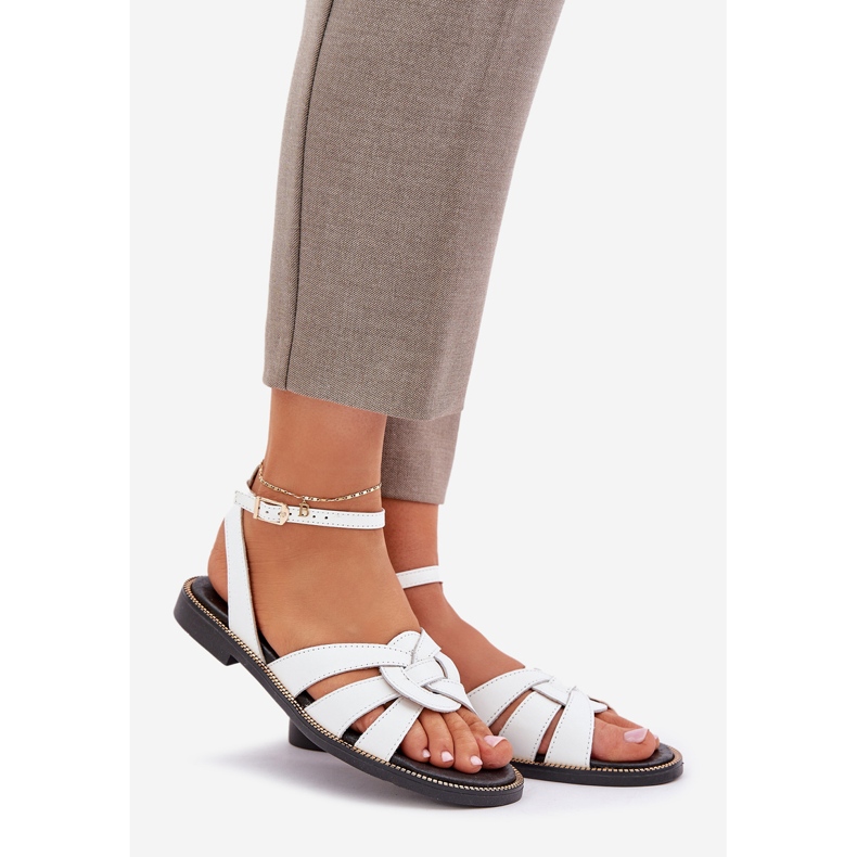 Sandali in pelle da donna con tacchi piatti Zazoo 3688 Bianco 1