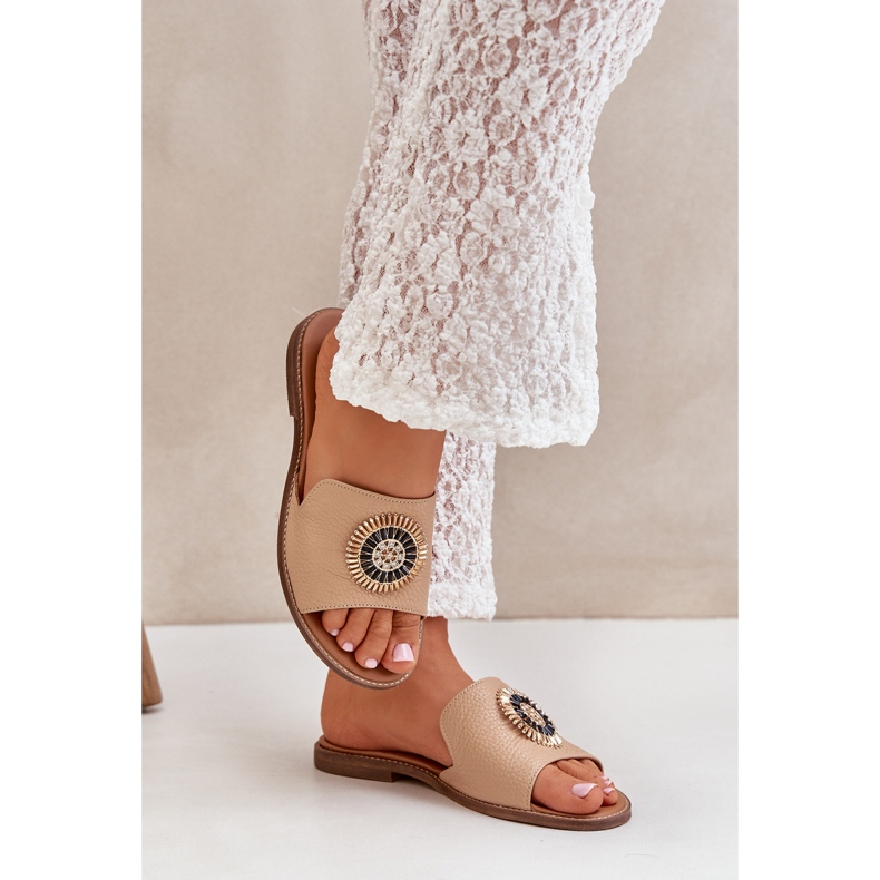 Lewski Shoes Infradito in pelle con lewski a ruota piatto 3047/o beige marrone 2