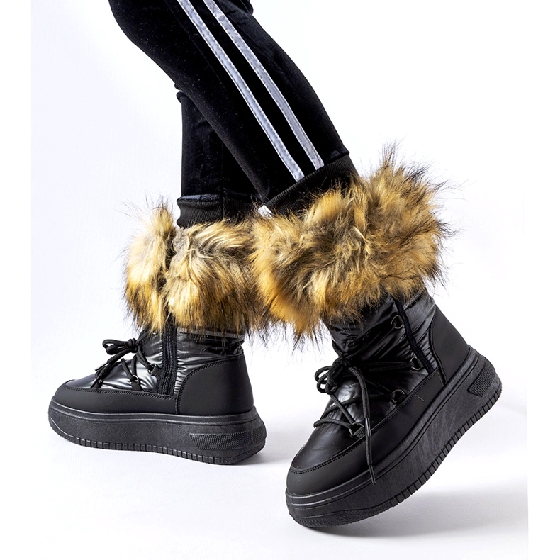 News Stivali da neve femminile con pelliccia 23SN26-6567 Nero 2