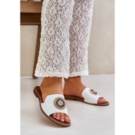 Lewski Shoes Flip flip in pelle con decorazione Lewski 3047/O a ruota piatta bianco 1
