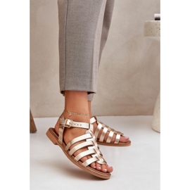 Sandali in pelle con tacchi piatti Zazoo 3686 Zlotys d'oro 2