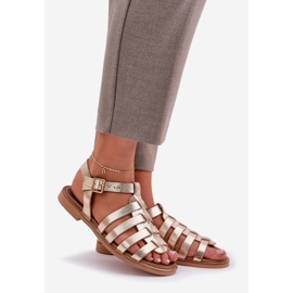 Sandali in pelle con tacchi piatti Zazoo 3686 Zlotys d'oro 1