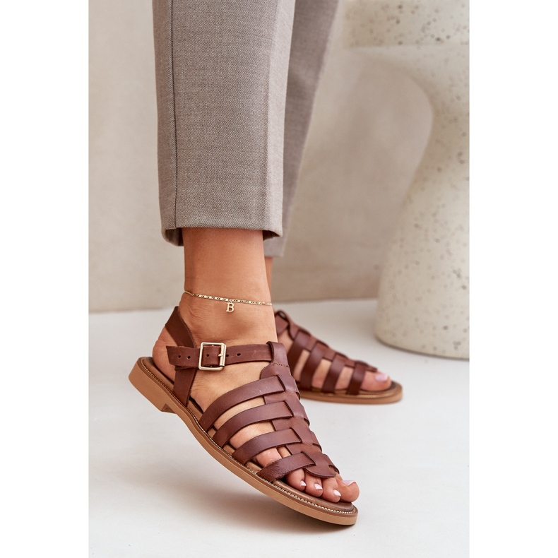 Zazoo Sandali in pelle con marrone piatto a ruote 3686 2
