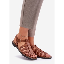 Sandali in pelle con tacchi piatti Zazoo 3686 Camel marrone 1