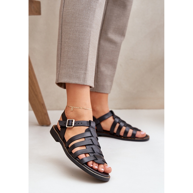 Sandali in pelle con tacchi piatti Zazoo 3686 nero 2