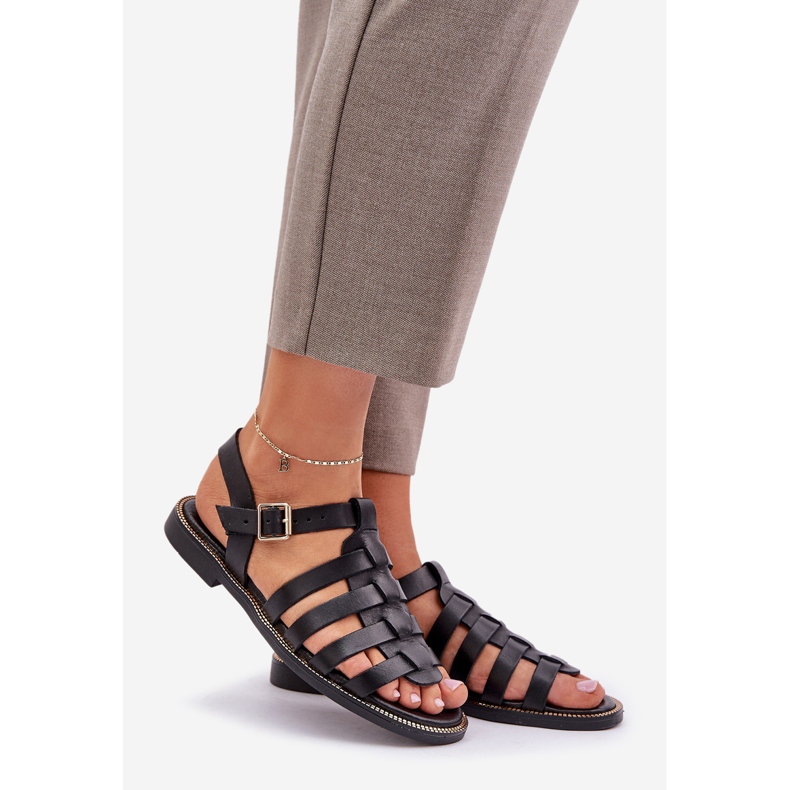 Sandali in pelle con tacchi piatti Zazoo 3686 nero 1