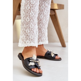 Pantofole con decorazione in pelle naturale zazoo 3574/z nero 2