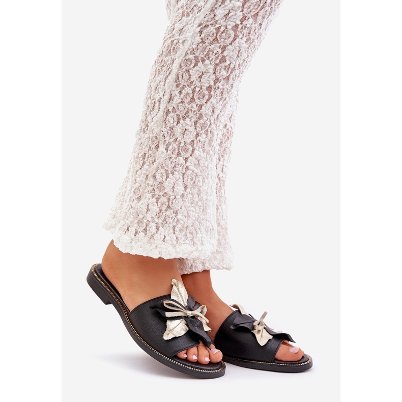 Pantofole con decorazione in pelle naturale zazoo 3574/z nero 1