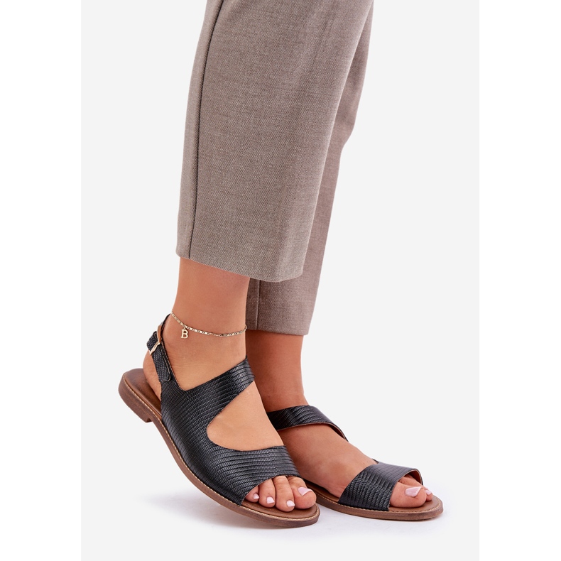 Lewski Shoes Sandali in pelle per la fibbia con pompare lewski 3041 nero 1