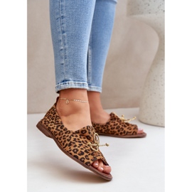 Zazoo 2660 ballerine in pelle femminile con stampa leopardo marrone 2