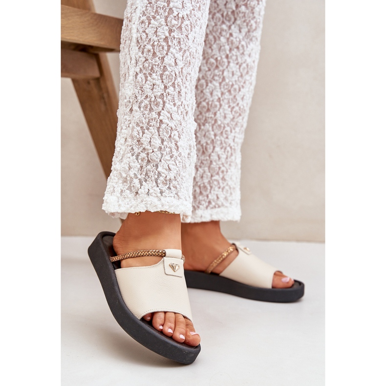 Zazoo 2896 pantofole di cuoio da donna beige 2